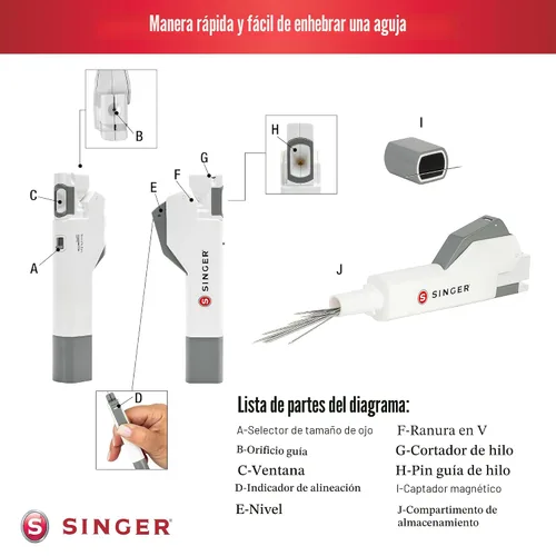 Vista 2 de SINGER Asistente de enhebrador de agujas - Enhebrador automático de agujas de coser a