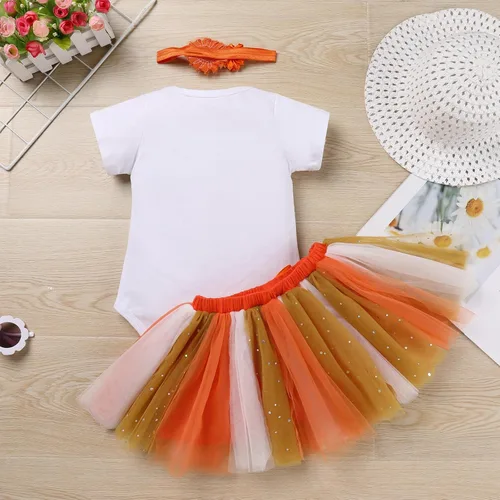 Vista 3 de IMEKIS Toddler Baby Girl Half 1st Birthday Outfit Fall Pumpkin Romper Tutu Skirt Headband Thanksgiving Cake Smash Photo Shoot