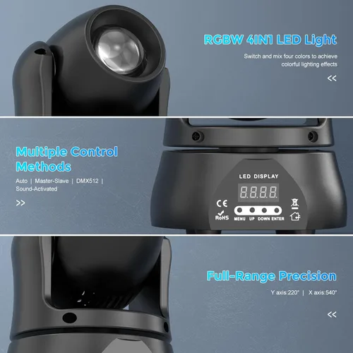 Vista 7 de 2PCS 40W LED de cabeza móvil luz RGBW haz iluminación escenario focos con sonido DMX activado modo automático para fiestas, pista de boda, banda