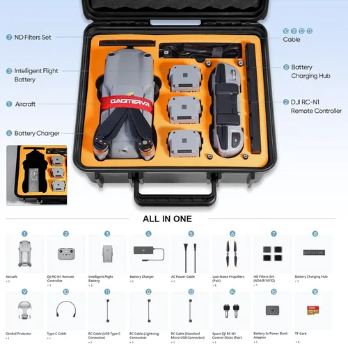 Vista 3 de GAGITERVR Funda rígida de transporte para DJI Air 2S / Mavic Air 2 Drone y más accesorios, protección completa impermeable y anticaídas