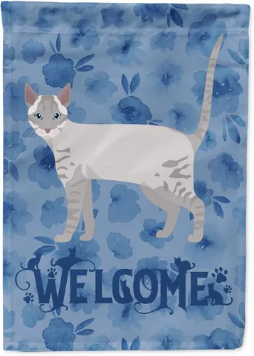 Vista 313 de Caroline's Treasures CK4813CHF - Bandera de bienvenida con gato abisinio azul, manga grande, para porche, para colgar en la pared, poliéster