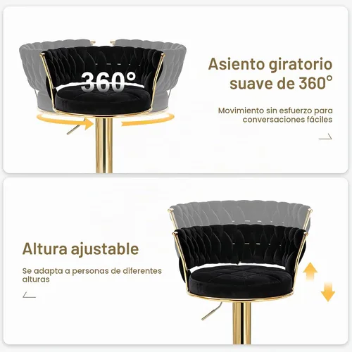Vista 5 de VECELO Juego de 2 taburetes de bar, taburetes de bar ajustables de altura de mostrador con respaldo y brazo, taburetes de isla de cocina tejidos