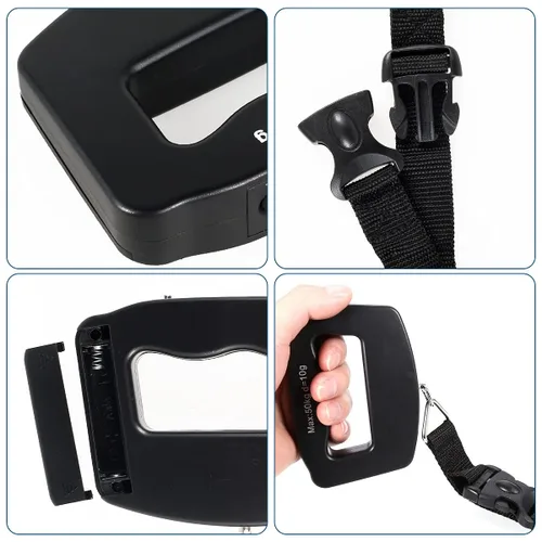 Vista 9 de Paquete de 3 básculas de equipaje, báscula de equipaje de 110.2 lbs110 libras con retroiluminación de pantalla LCD, correa de hebilla portátil