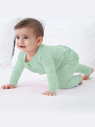 Vista 30 de GUISBY Rayon - Mameluco de manga larga para bebé, sin pies, cremallera de 2 vías con volantes, para dormir de 0 a 24 meses Negro