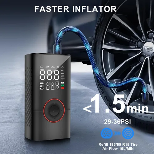 Vista 2 de COOLMAN Inflador de neumáticos, compresor de aire portátil, bomba eléctrica inalámbrica de 150 PSI, inflador de neumáticos portátil con medidor