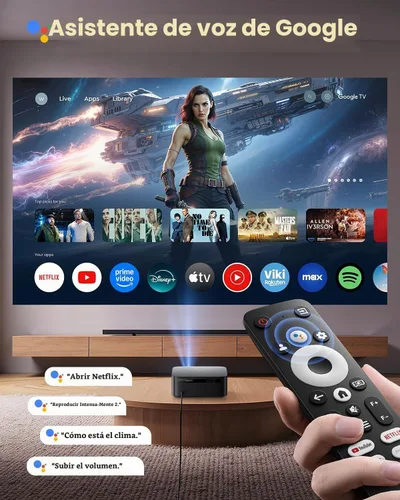 Vista 3 de 【1200 ANSI/Google TV/Compatible con 4K】Proyector inteligente con WiFi y Bluetooth, proyectores de películas para exteriores y hogar con control