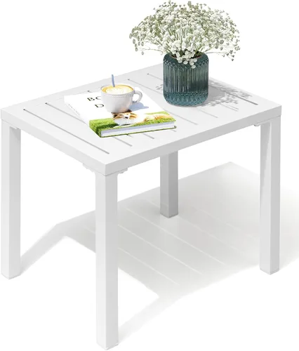 Vista 16 de Crestlive Products Mesa auxiliar para exteriores, mesa auxiliar rectangular de aluminio, mesa de café para patio pequeño para interiores y Negro