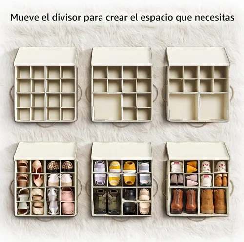 Vista 2 de Vailando Organizador de zapatos para armario, caja cuadrada de almacenamiento de zapatos con divisores ajustables, organizador de zapatos plegable