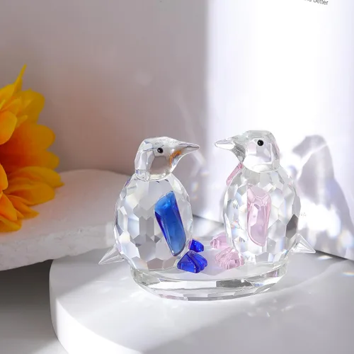 Vista 4 de Qianwei Regalos de pingüinos para mujeres y hombres, figuras de pingüinos de cristal de animales de cristal, pisapapeles, decoración del hogar
