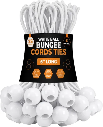 Vista 28 de Xpose Safety Cuerdas elásticas de bolas de 6 pulgadas, paquete de 10 cuerdas elásticas resistentes de colores surtidos en blanco y negro con lazos