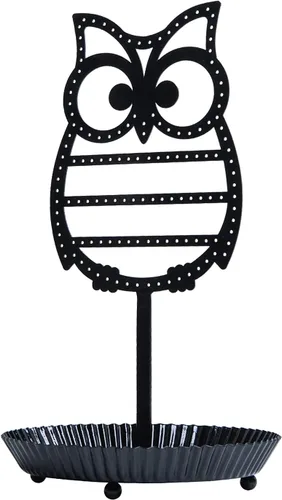 Vista 7 de NIKKY HOME Soporte organizador colgante de metal para joyas, árbol de mesa, búho, oreja, soporte de torre con bandeja para anillos para niñas