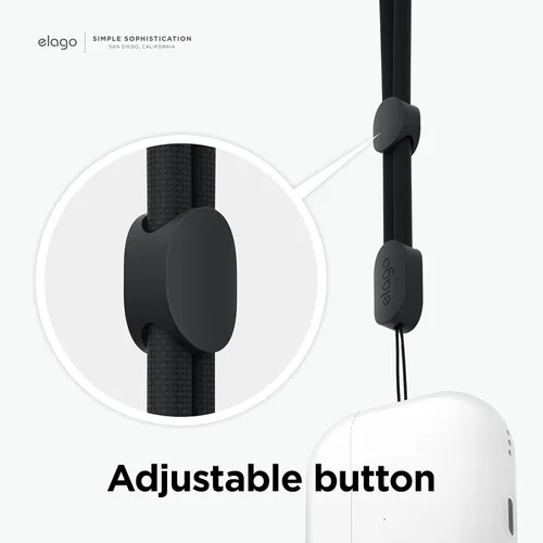 Vista 4 de elago Cordón para AirPods Pro 2 Correa de muñeca de nailon, anti caída, seguridad adicional, botón ajustable, ampliamente aplicable (negro)