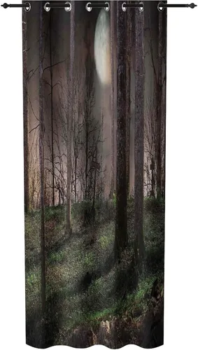 Vista 2 de Cortinas opacas para armario, cortina gótica de privacidad para puerta, noche oscura en el bosque con luna llena, horror de Halloween, cortina