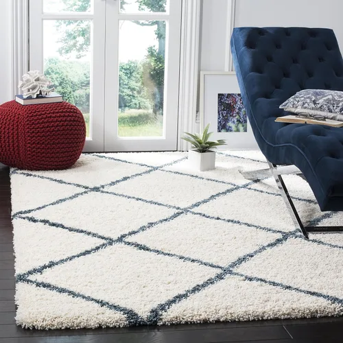 Vista 86 de SAFAVIEH Hudson Shag Collection - Alfombra decorativa de 2 x 3 pies, color beige y marfil, diseño moderno de enrejado, no desprende pelusa