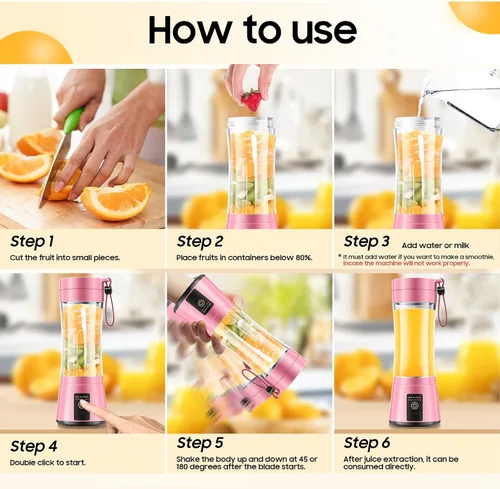 Vista 5 de Licuadora portátil inalámbrica de tamaño personal, licuadora de 12.8 fl oz, licuadora y batidos, taza de jugo de viaje sin BPA con potente mezcla
