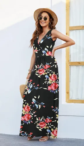 Vista 2 de AUSELILY Vestido largo de verano para mujer, sin mangas, holgado, casual, con bolsillos