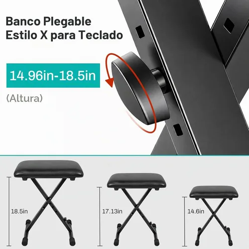 Vista 5 de AODSK Banco para teclado estilo X con cojín acolchado, banco de piano ajustable, taburete plegable con asiento, algodón ignífugo, diseño