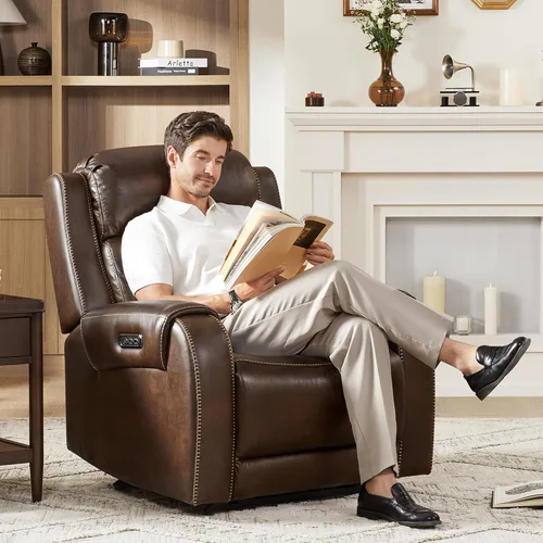 Vista 8 de CHITA Silla reclinable eléctrica de cuero genuino para adultos, sillón reclinable eléctrico que se acerca a la pared con reposacabezas eléctrico