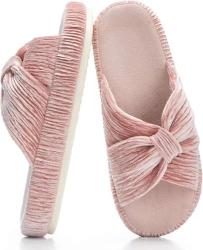 Vista 9 de Chantomoo - Pantuflas para mujer de espuma viscoelástica para la casa con cordón, lazo y tiras cruzadas, zapatos de cama cómodos y de moda