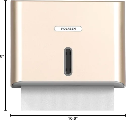 Vista 7 de Dispensador de toallas de papel multipliegue para montaje en pared, plástico dorado, gran capacidad, almacenamiento de 250 grados, compatible
