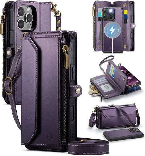 Vista 19 de Strapurs - Funda magnética desmontable para iPhone 15, color negro Compatible with Magsafe, Crossbody Wrist Strap, RFID Blocking 9-Card Holder