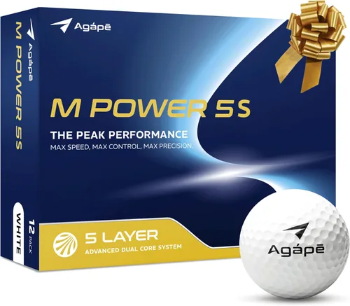 Vista 9 de agape MP5S MP5 VS3 - Pelotas de golf DuraPlus Uretano blanco y negro, 5 piezas y 3 piezas de doble núcleo blanco (12 Pack)