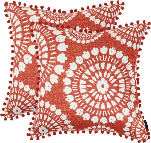 Vista 8 de Royal Blaze Juego de 2 fundas de almohada de satén suave de 18 x 18 pulgadas con pompones florales de color burdeos Grace Floral Borgoña