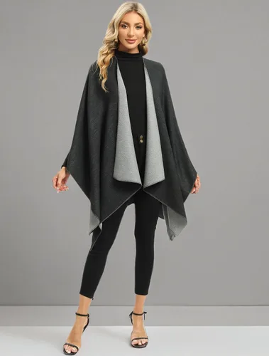 Vista 26 de Femdouce Manta cálida para mujer, ligera, con frente abierto, capa tipo poncho para primavera, otoño e invierno