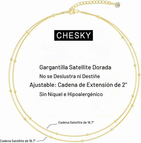 Vista 5 de CHESKY Collar con dije de satélite de moda para mujer, chapado en oro de 14 quilates/chapado en plata, gargantilla delicada, collares de cuentas