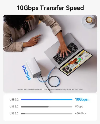 Vista 3 de ORICO Estación de acoplamiento USB-C All-Flash de 2.5 pulgadas con velocidad de transferencia de datos de 5 Gbps, compatible con SSD de 2.5