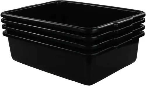 Vista 7 de Paquete de 4 grandes tinas comerciales de plástico, caja de autobús utilitario rectangular de 22 L