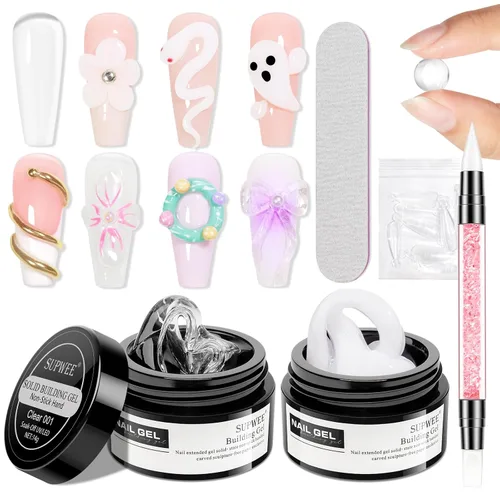 Vista 30 de Gel Constructor Sólido para Uñas - Gel de Arte de Uñas 3D Claro Transparente Antiadherente para Manos para Tallado, Moldeado, Patrones