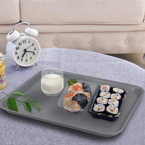 Vista 7 de Begale Bandeja de plástico para servir comida rápida, bandeja de cocina, juego de 4, gris Bandeja de comida rápida de 17.2 x 13.4 pulgadas