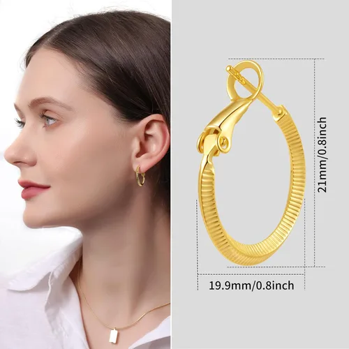 Vista 2 de Zaano Aretes de aro chapados en oro de 14 quilates para mujeres y niñas con poste de plata de ley 925 (aro cuadrado grueso grueso grande y pequeño)