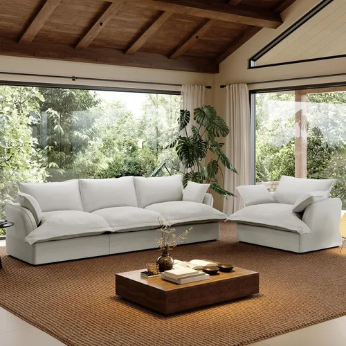 Vista 24 de Sofá modular de mezcla de lino para sala de estar, cómodo sofá modular con relleno de plumón, moderno sofá cama convertible con asiento profundo