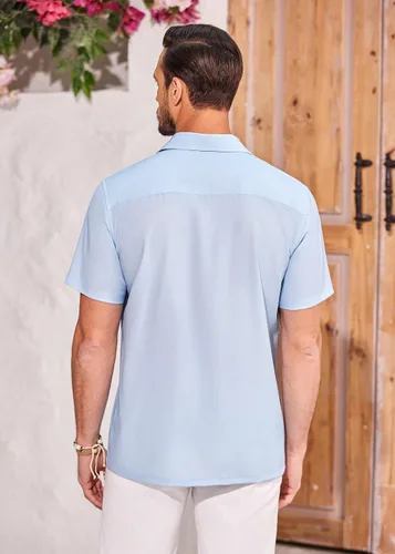 Vista 4 de COOFANDY Camisas de playa para hombre, camisa hawaiana de manga corta con botones y bolsillo