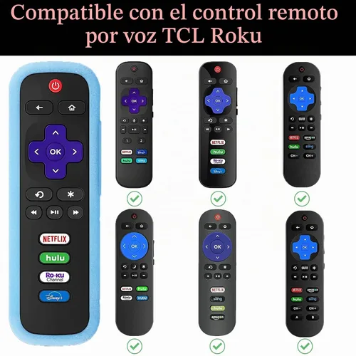 Vista 2 de Funda protectora de silicona para control remoto de Roku Funda universal para control remoto Roku de TCL Hisense con rastreador, luz en la Azul