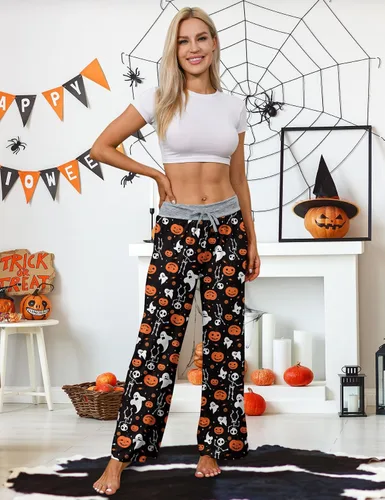 Vista 2 de ALISISTER Pantalones de pijama de Navidad para mujer, ropa de dormir cómoda y casual, pierna ancha con cordón