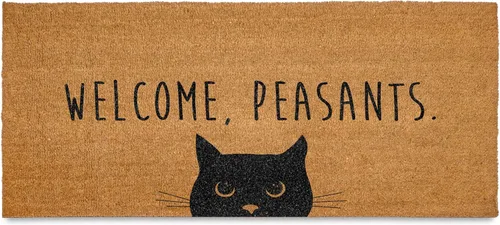 Vista 9 de Felpudo de bienvenida con diseño de campesinos y gatos de 30 x 17 pulgadas, divertido tapete de puerta de gato negro para áreas cubiertas, divertido