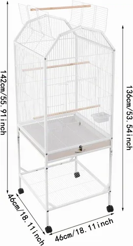 Vista 3 de Jaula para pájaros con parte superior abierta, de 54 pulgadas, con bandeja extraíble, jaulas enrollables para pájaros con ruedas para periquitos
