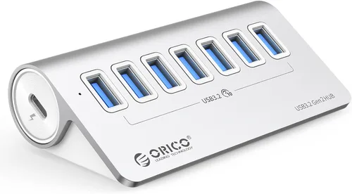 Vista 10 de ORICO Concentrador USB 3.2 Gen2 de 4 puertos, concentrador USB 3.2 de escritorio con 2 USB-A, 2 USB-C, puerto de fuente de alimentación de 5 V 3 A