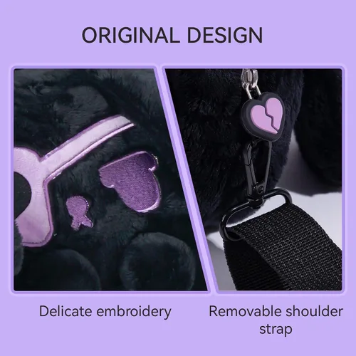 Vista 4 de GeekShare Cute Plush Switch Carrying Case Crossbody Bag Compatible with Nintendo SwitchOLED Model, Portable Travel Carrying Case - Dark Plush Bunny