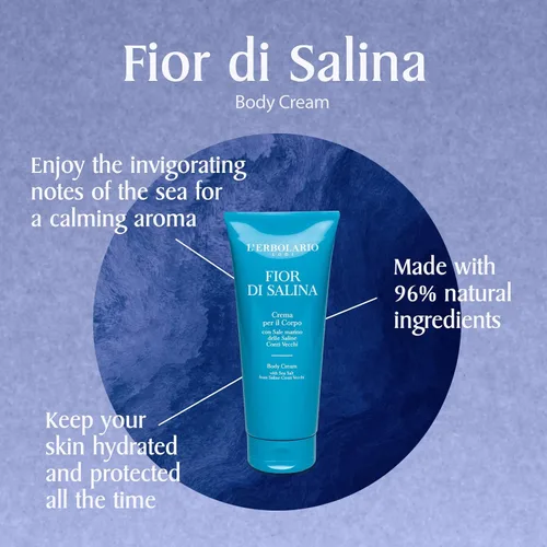 Vista 2 de L'Erbolario Fior Di Salina Crema Corporal - Hidratante calmante de sal marina para piel seca - Rica en calcio y magnesio - Con manteca de cacao