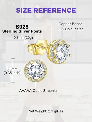 Vista 9 de Richsteel Aretes de circonita cúbica para hombre, postes de plata de ley Dorado Plateado