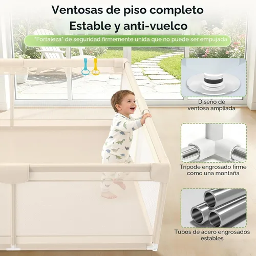 Vista 5 de Corralito para bebés y niños pequeños, 79 x 71 pulgadas, corralito de juego extragrande con cubierta de malla suave y transpirable, corral
