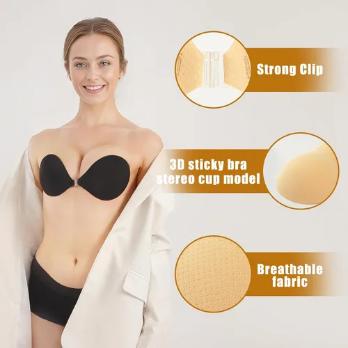 Vista 5 de Sticky Push up Bra, Invisible Strapless Bras for Backless Dresses with Reusable Adhesive & Nipple Covers (2 Pairs)