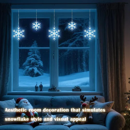 Vista 2 de Luces de carámbano de nieve de Navidad, 9 pies, 150 luces LED para cortinas con 10 gotas, 3 hebras conectables, luz de hada de carámbano con efecto