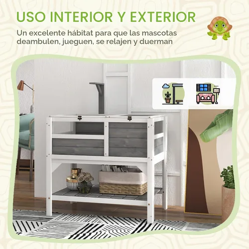 Vista 8 de PawHut Hábitat de tortuga con almacenamiento de estantes, recinto
