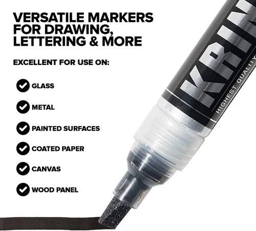 Vista 4 de Krink K-75 - Rotulador de pintura negra, vibrante y opaco para cualquier superficie, marcadores de graffiti permanentes, marcadores de pintura Krink