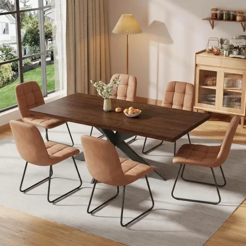 Vista 24 de 6-Piece Extendable Dining Table Set, Modern 63''–79'' Grey Wood Table with 6 Grey Fabric Chairs, Dining Room Table and Chairs for 6, Ideal for 1